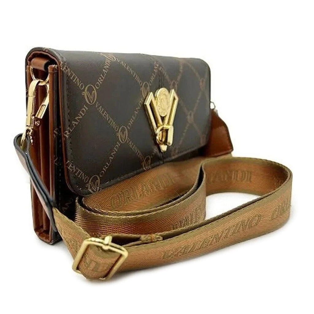 Valentino Orlandi Italian Monogram Status Print Crossbody Bag - Dark Brown