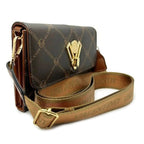 Valentino Orlandi Italian Monogram Status Print Crossbody Bag - Dark Brown
