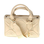 Valentino Orlandi Vegan Leather Designer Geometric Quilted Pattern Tote Bag - Light Taupe