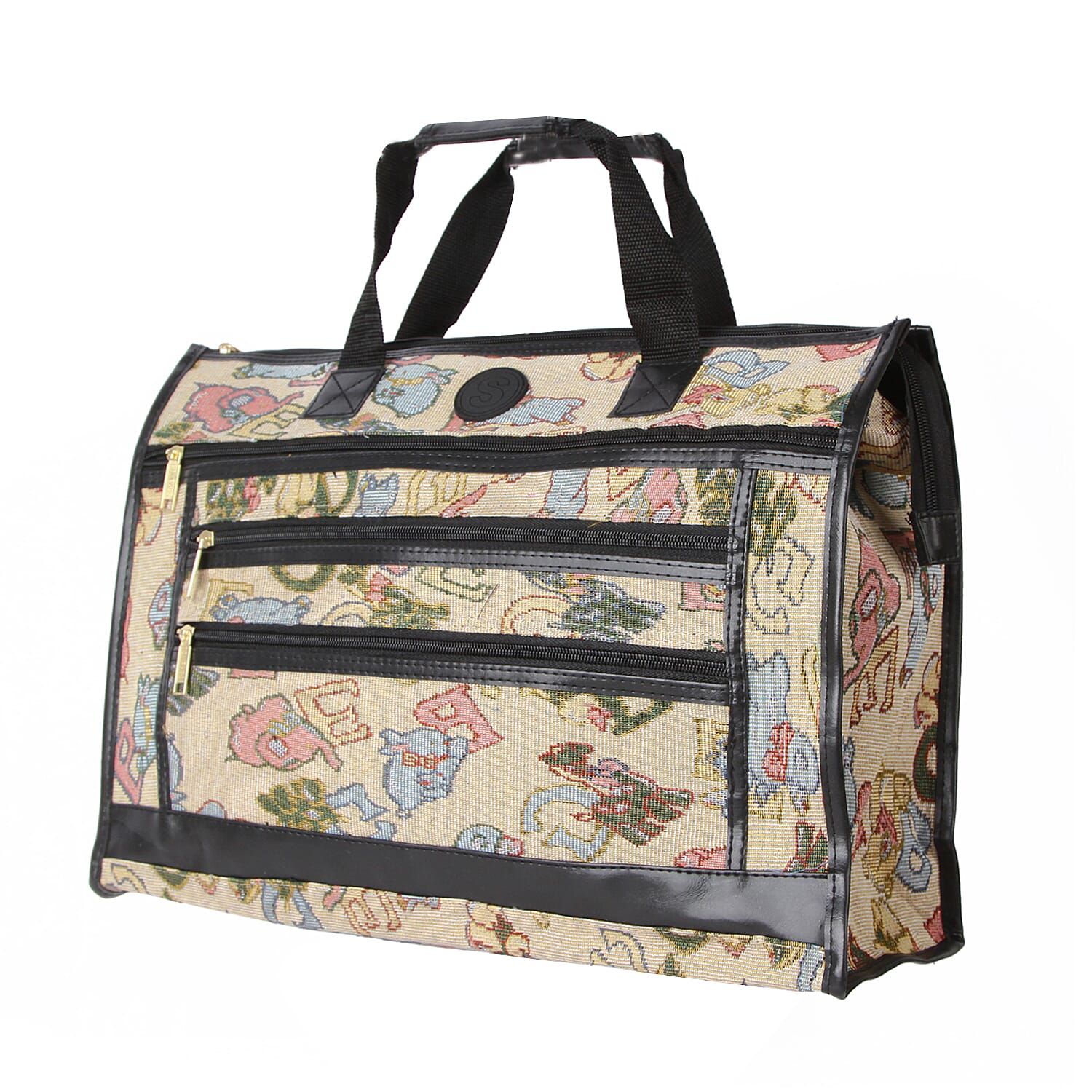 Designer Printed Multi-Pocket Shopper Tote Bag - Black