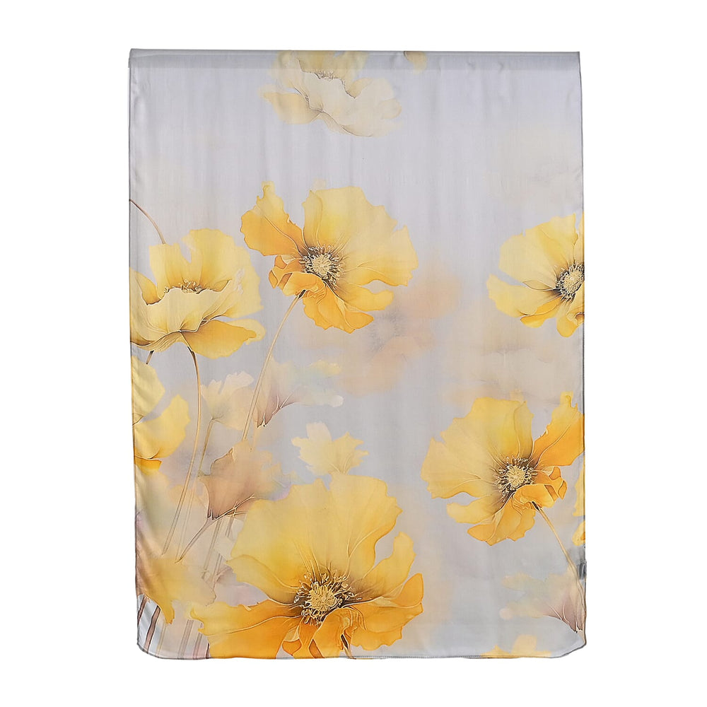 The luxury Re-defined - Valissiere 100 % Mulberry Silk Floral Print Scarf with Earrings - Grey - Yellow