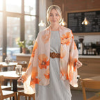 The Luxury Re-defined - Valissiere 100 % Mulberry Silk Floral Print Scarf with Earrings - Orange