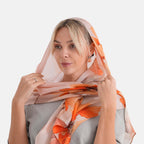 The Luxury Re-defined - Valissiere 100 % Mulberry Silk Floral Print Scarf with Earrings - Orange