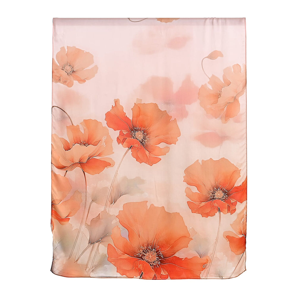The Luxury Re-defined - Valissiere 100 % Mulberry Silk Floral Print Scarf with Earrings - Orange