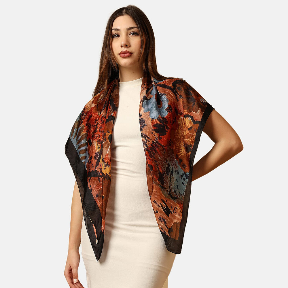Valissiere 100% Mulberry Silk Digital Print Scarf (One Size) - Brown