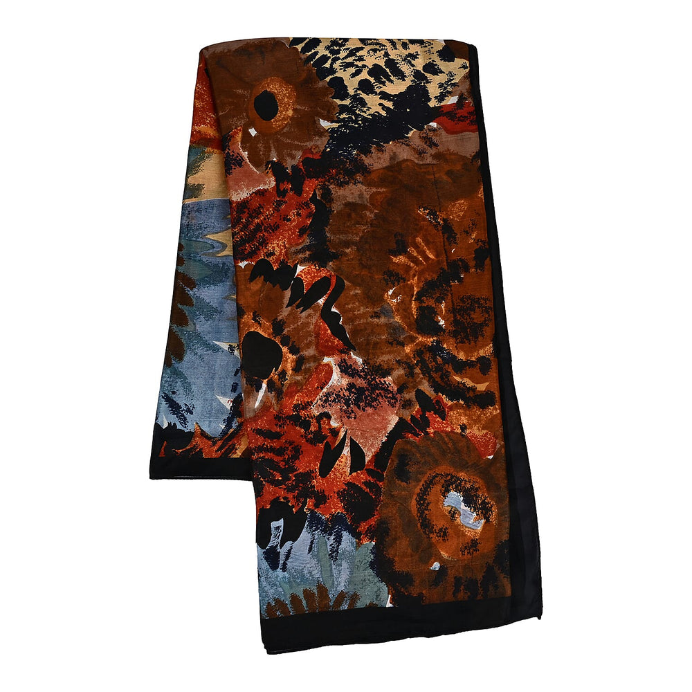Valissiere 100% Mulberry Silk Digital Print Scarf (One Size) - Brown