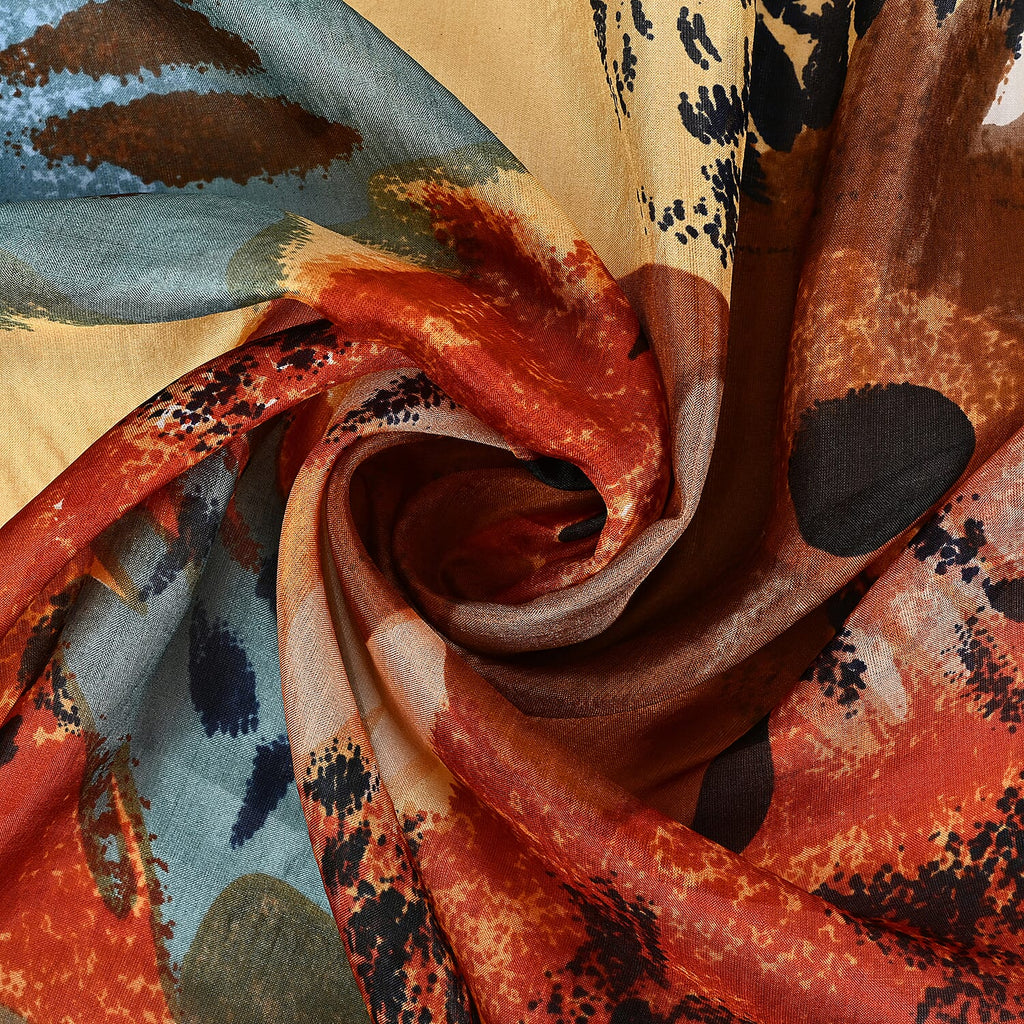 Valissiere 100% Mulberry Silk Digital Print Scarf (One Size) - Brown