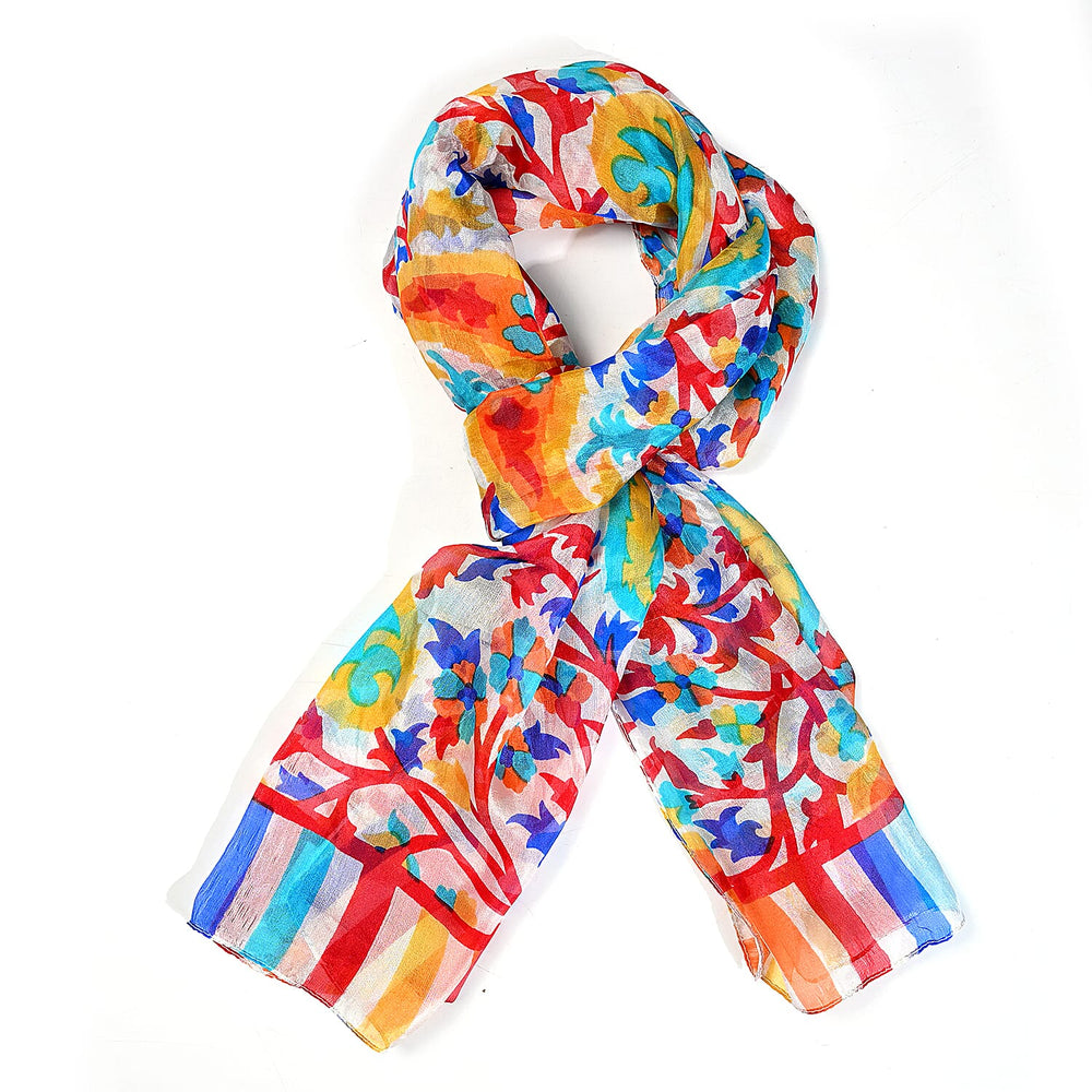 Valissiere Silk Printed Scarf (Size - One Size) - Red