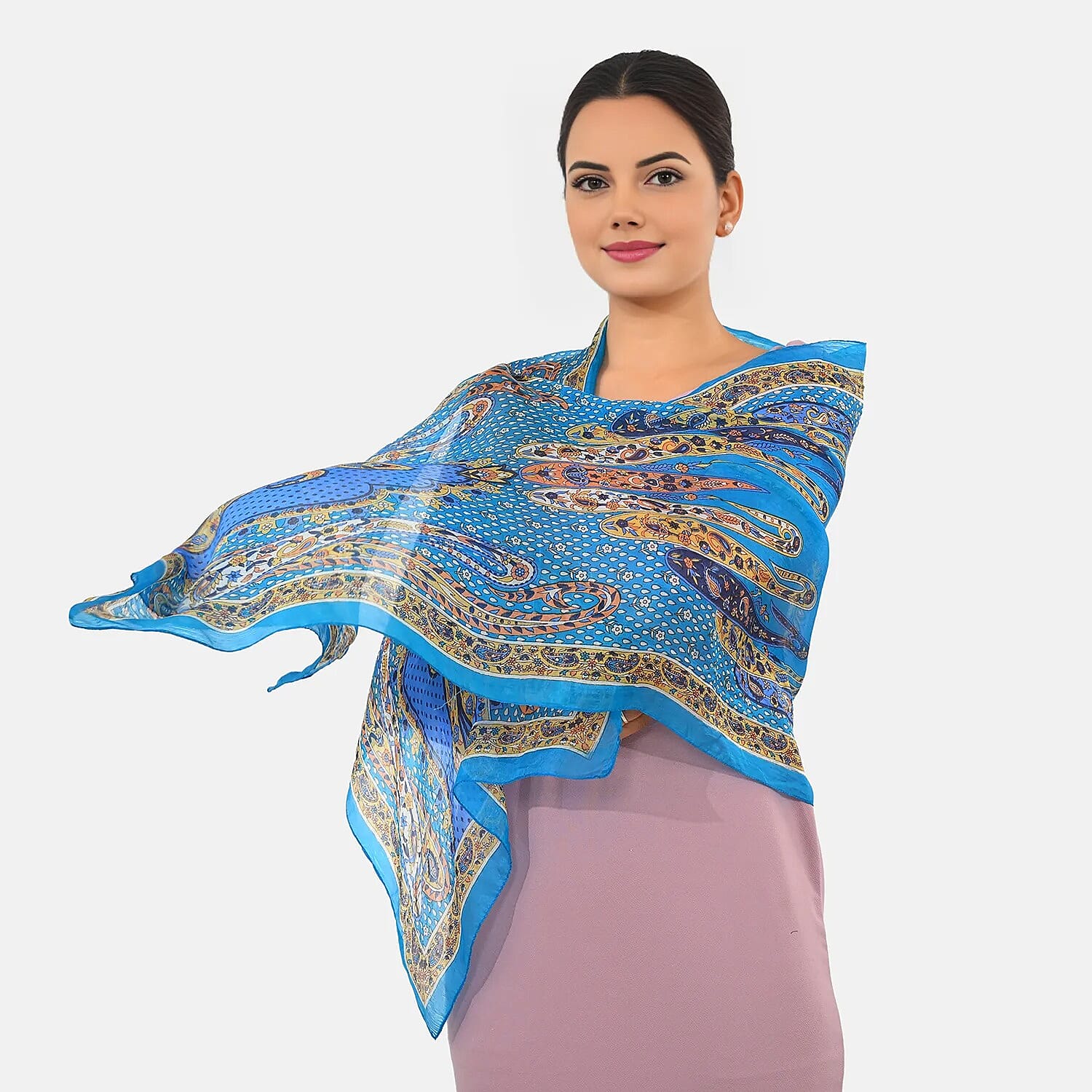 Valissiere Silk Printed Scarf (Size - One Size) - Blue