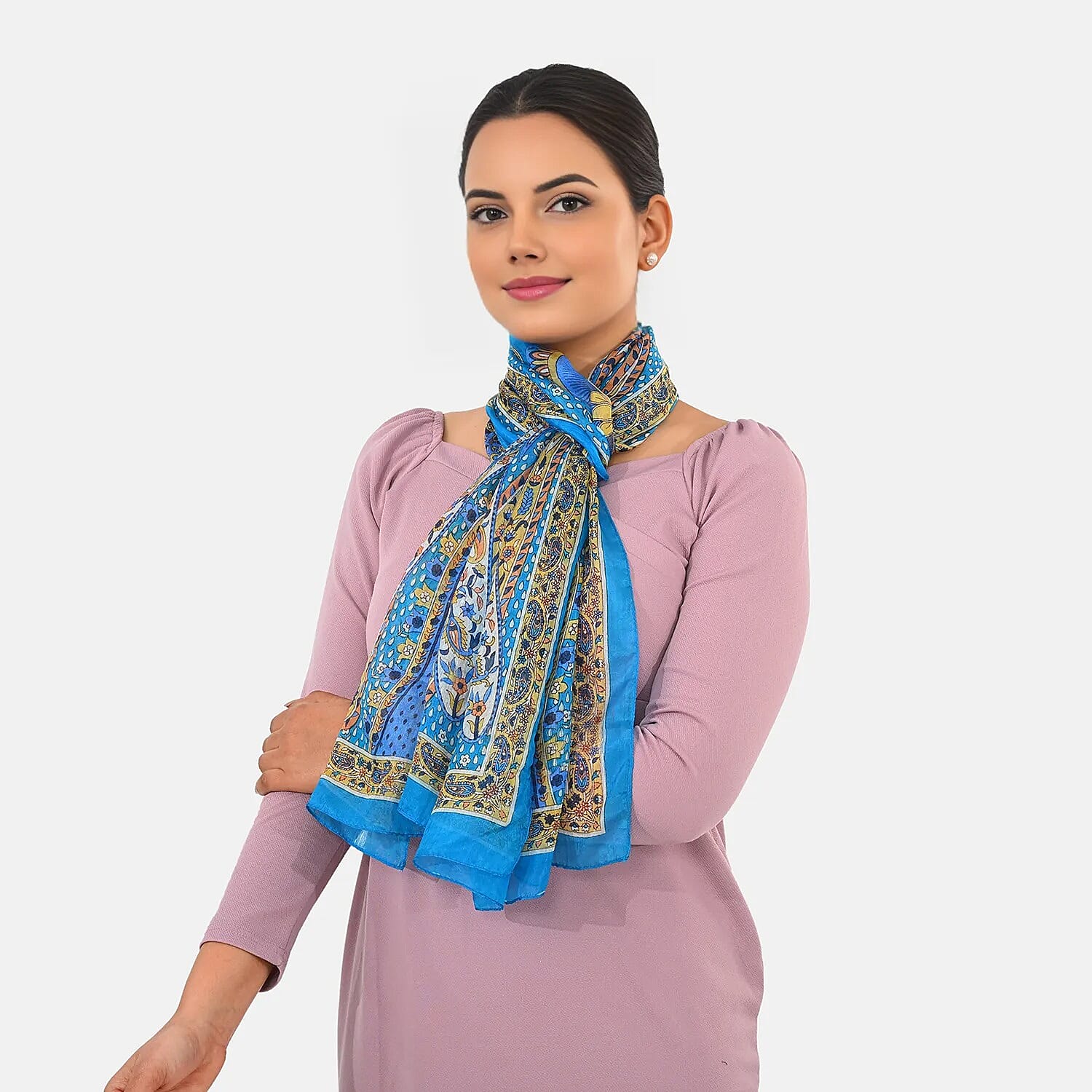Valissiere Silk Printed Scarf (Size - One Size) - Blue
