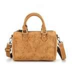 Valissiere Brocade with Genuine Leather Satchel Handbag with Shoulder Strap (120 cm) - Yellow