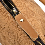 Valissiere Brocade with Genuine Leather Satchel Handbag with Shoulder Strap (120 cm) - Yellow