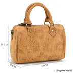 Valissiere Brocade with Genuine Leather Satchel Handbag with Shoulder Strap (120 cm) - Yellow