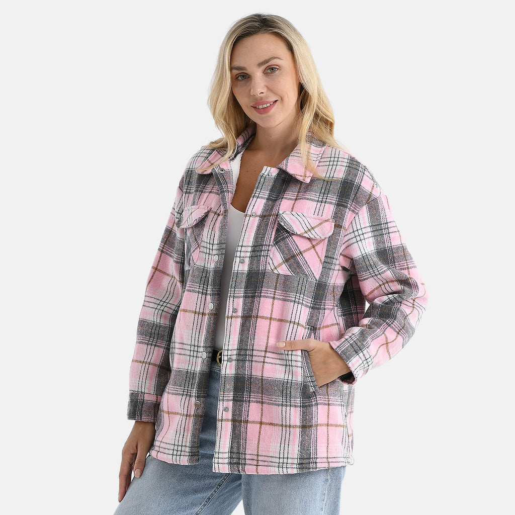Valissiere Checkered Shacket (Size 14 to 16) - Pink - Grey