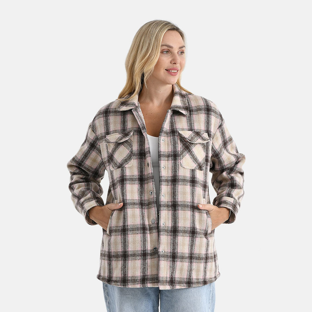 Valissiere Women’s Checkered Coat with Green & Pink Pattern and Lightweight Layering Fit