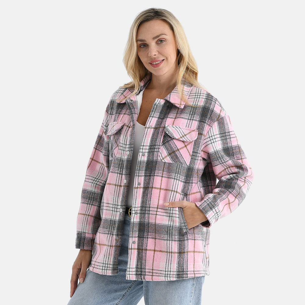Valissiere Women’s Checkered Coat with Green & Pink Pattern and Lightweight Layering Fit