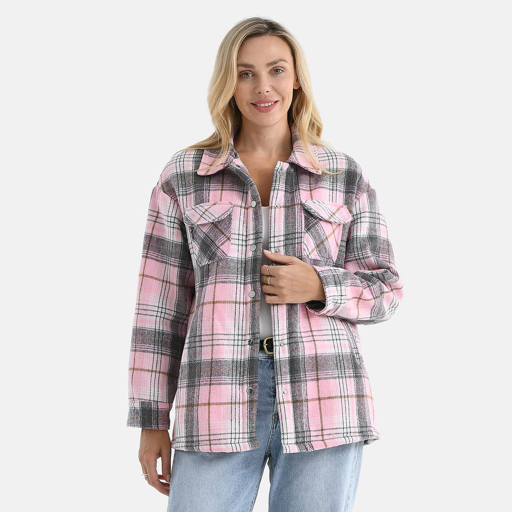 Valissiere Checkered Shacket (Size 8 to 10) - Pink - Grey