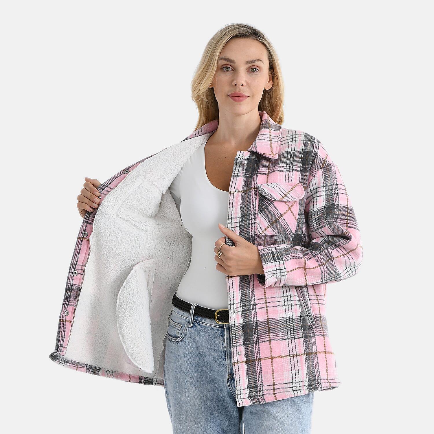 Valissiere Checkered Shacket (Size 8 to 10) - Pink - Grey