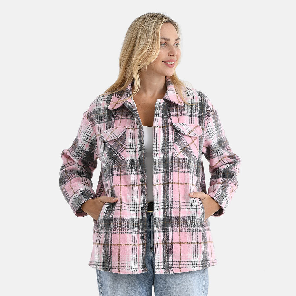 Valissiere Checkered Shacket (Size 8 to 10) - Pink - Grey