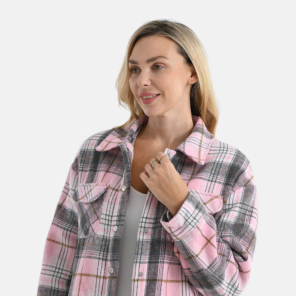 Valissiere Checkered Shacket (Size 8 to 10) - Pink - Grey