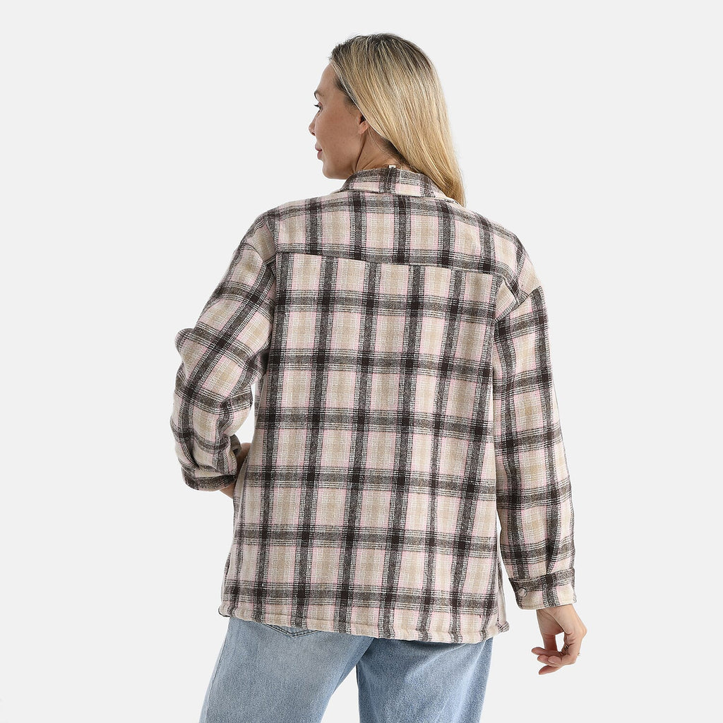 Valissiere Women’s Checkered Coat with Green & Pink Pattern and Lightweight Layering Fit