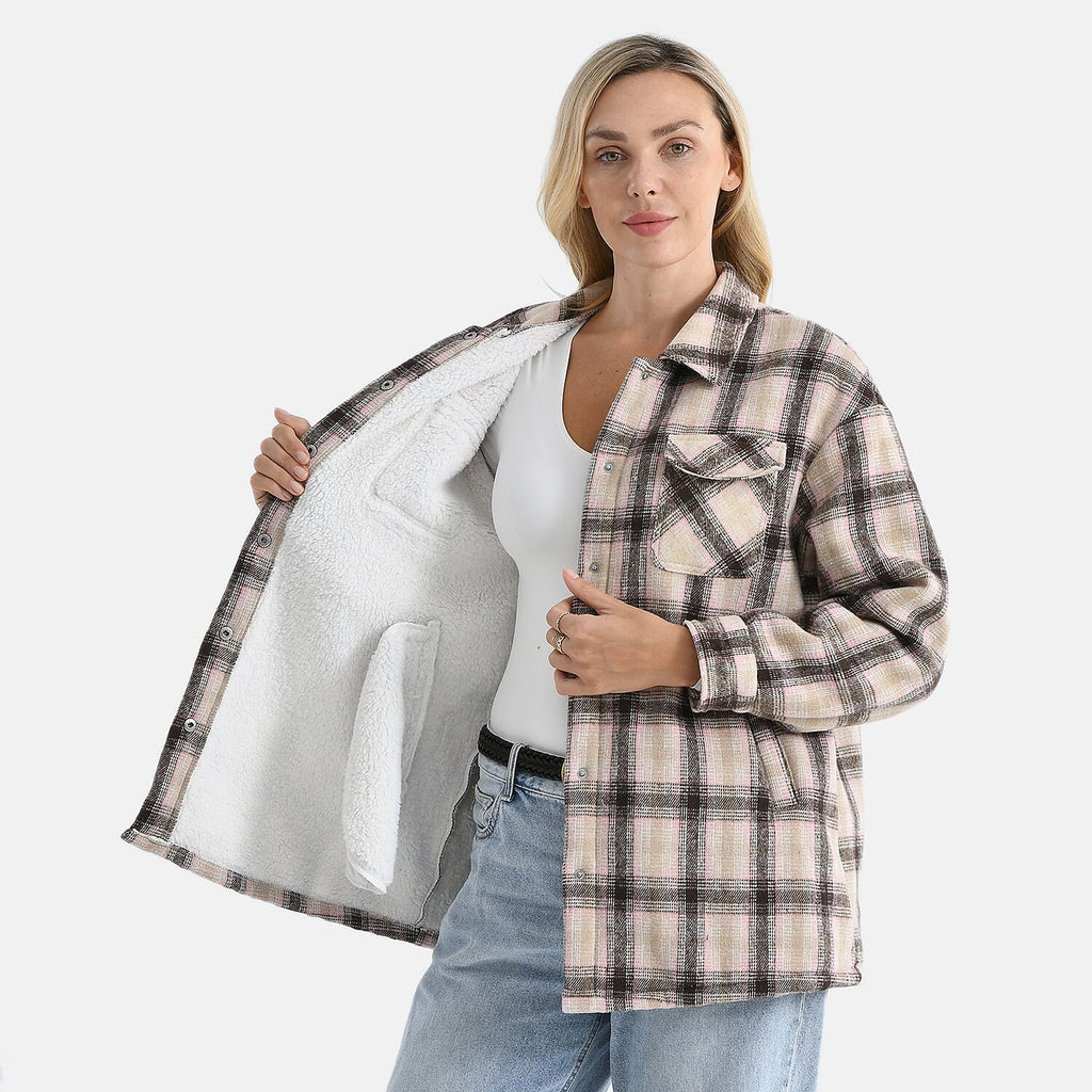 Valissiere Women’s Checkered Coat with Green & Pink Pattern and Lightweight Layering Fit