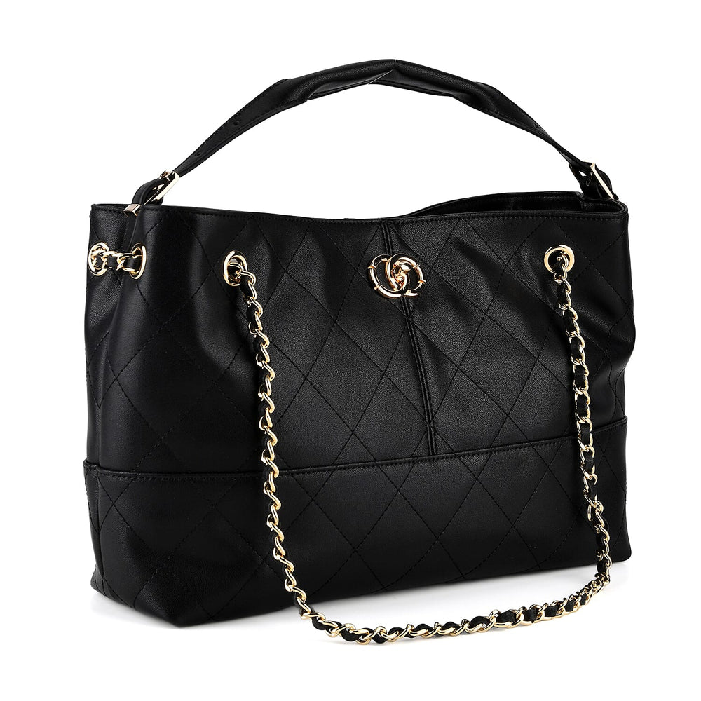 Valisseire Genuine Leather Designer Handbag with Gold Chain Strap - Black