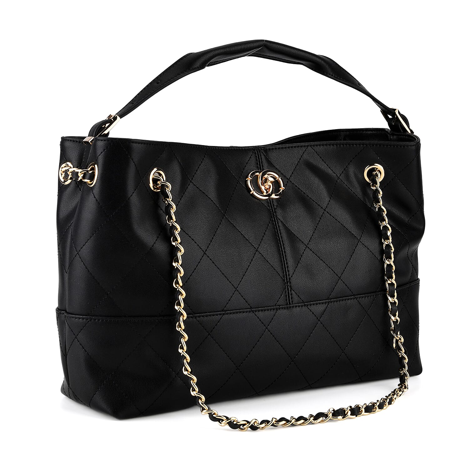 Valisseire Genuine Leather Designer Handbag with Gold Chain Strap - Black