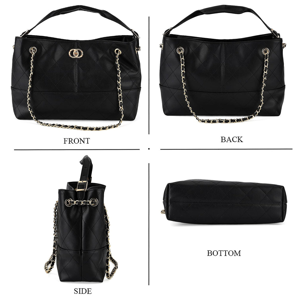 Valisseire Genuine Leather Designer Handbag with Gold Chain Strap - Black
