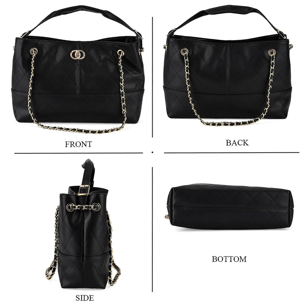 Valisseire Genuine Leather Designer Handbag with Gold Chain Strap - Black