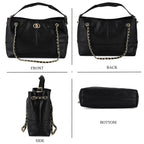 Valisseire Genuine Leather Designer Handbag with Gold Chain Strap - Black