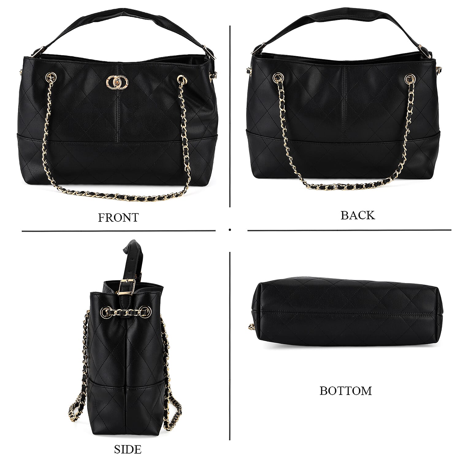 Valisseire Genuine Leather Designer Handbag with Gold Chain Strap - Black