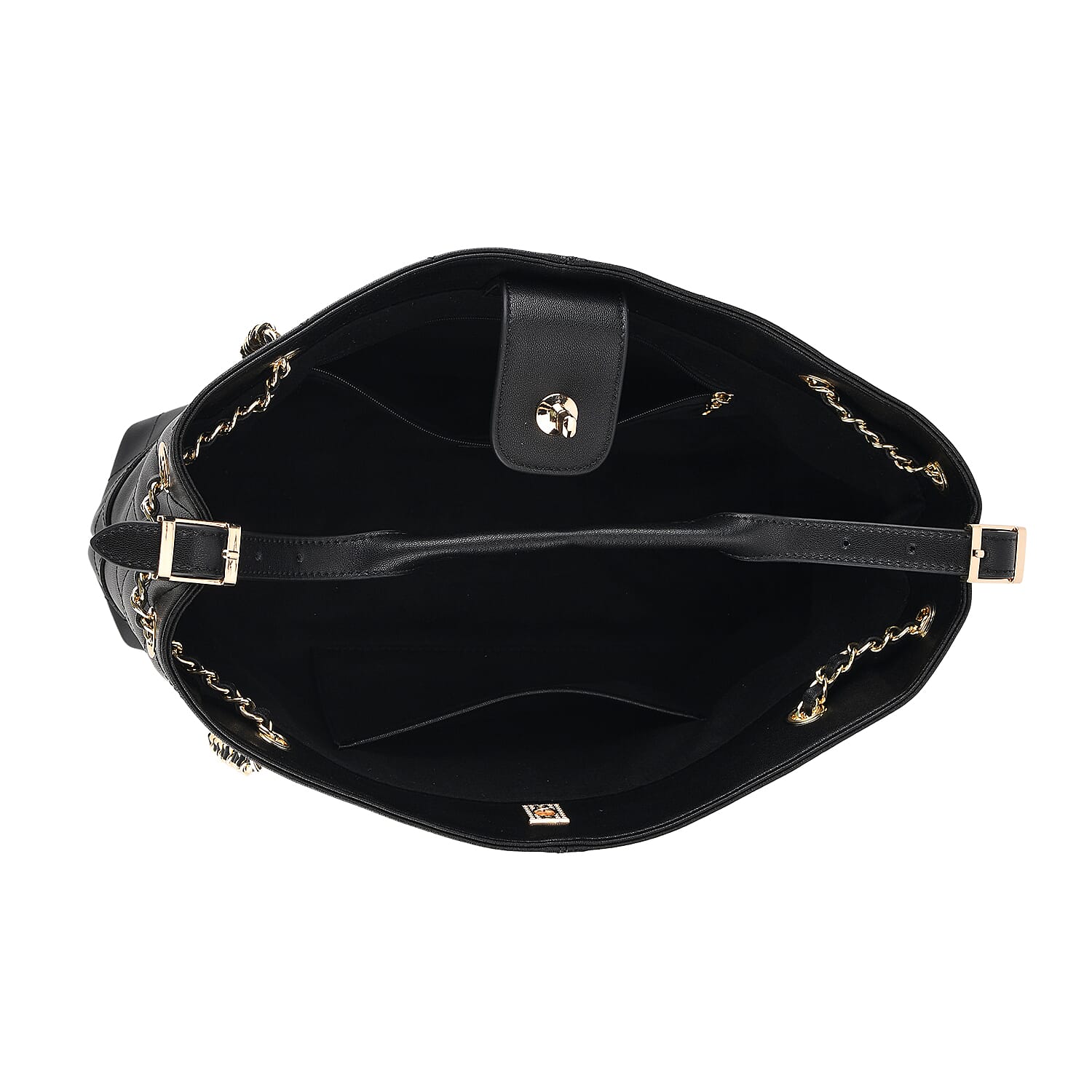 Valisseire Genuine Leather Designer Handbag with Gold Chain Strap - Black