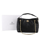 Valisseire Genuine Leather Designer Handbag with Gold Chain Strap - Black