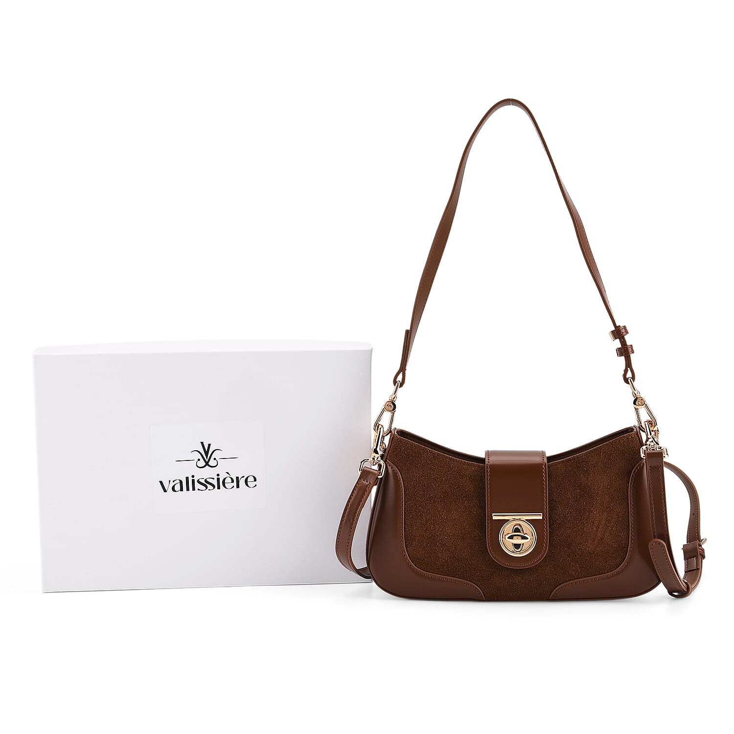 THE EPITOME OF LUXURY - Valisseire 100% Genuine Exquisite Leather Baguette Style Crossbody Bag - Brown