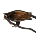 Genuine Leather Crossbody Bag with Embossed Floral Brocade - Black