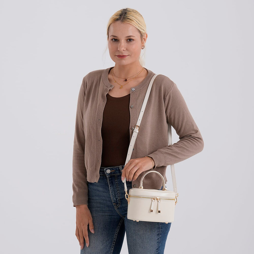 Valissiere Designer Inspired Genuine Leather Structured Vanity Top Handle Bag