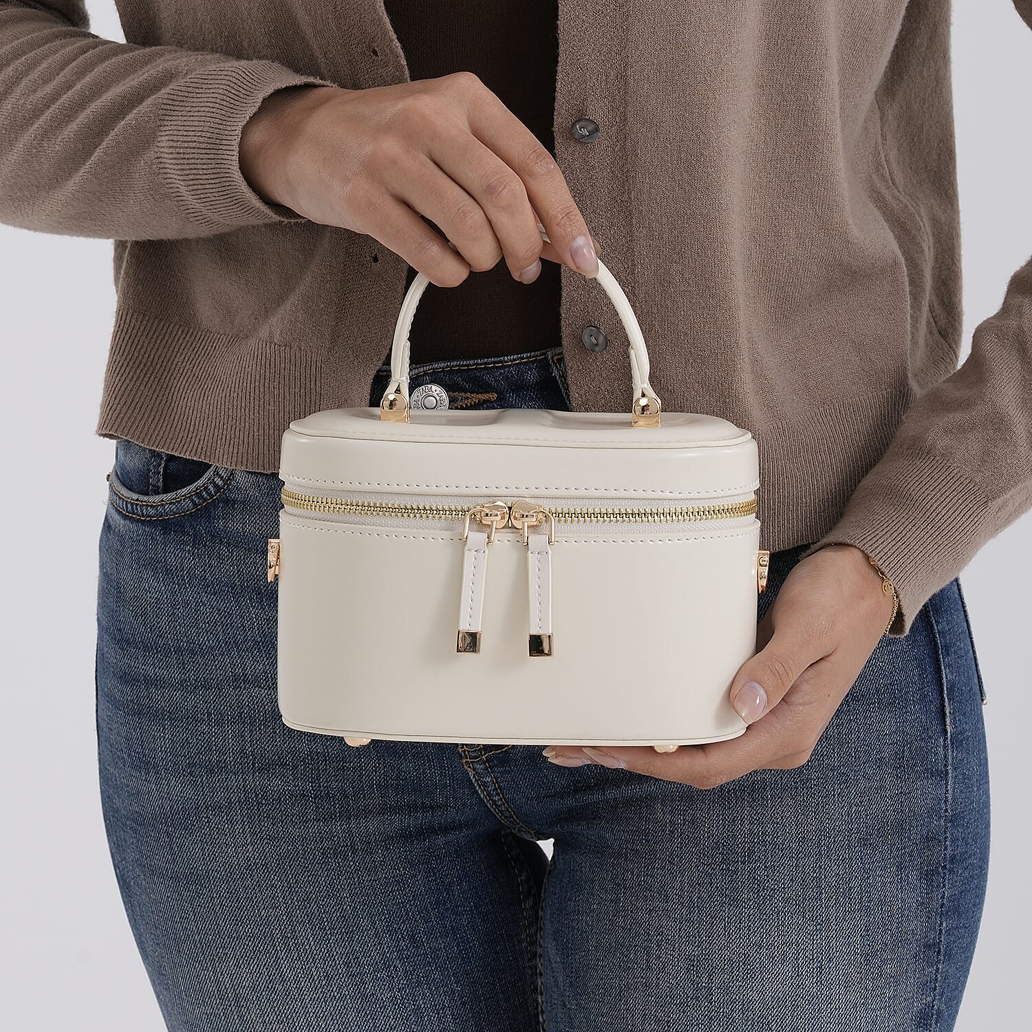 Valissiere Designer Inspired Genuine Leather Structured Vanity Top Handle Bag