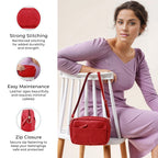 Valissiere Croc Embossed Genuine Leather Crossbody Sling Bag With Front Zip Pocket - Red