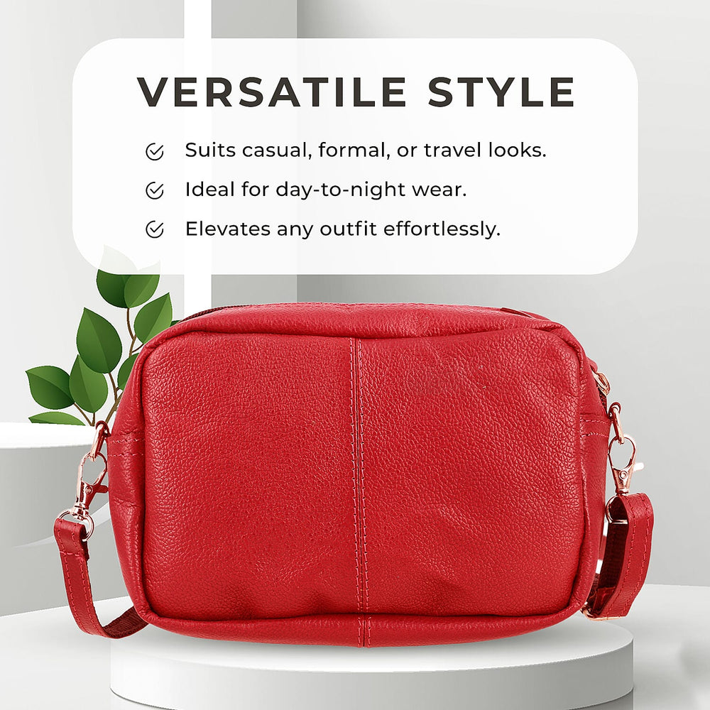 Valissiere Croc Embossed Genuine Leather Crossbody Sling Bag With Front Zip Pocket - Red