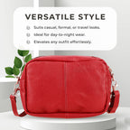 Valissiere Croc Embossed Genuine Leather Crossbody Sling Bag With Front Zip Pocket - Red