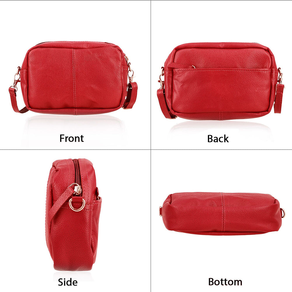 Valissiere Croc Embossed Genuine Leather Crossbody Sling Bag With Front Zip Pocket - Red