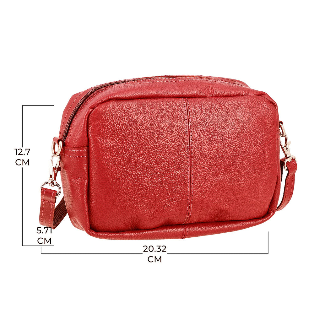 Valissiere Croc Embossed Genuine Leather Crossbody Sling Bag With Front Zip Pocket - Red
