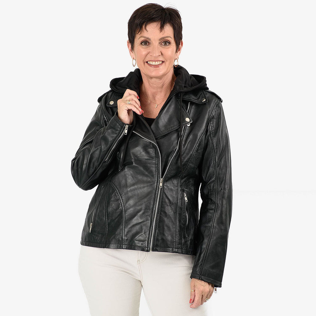 Valissiere Hooded Leather Jacket (Size L) - Black