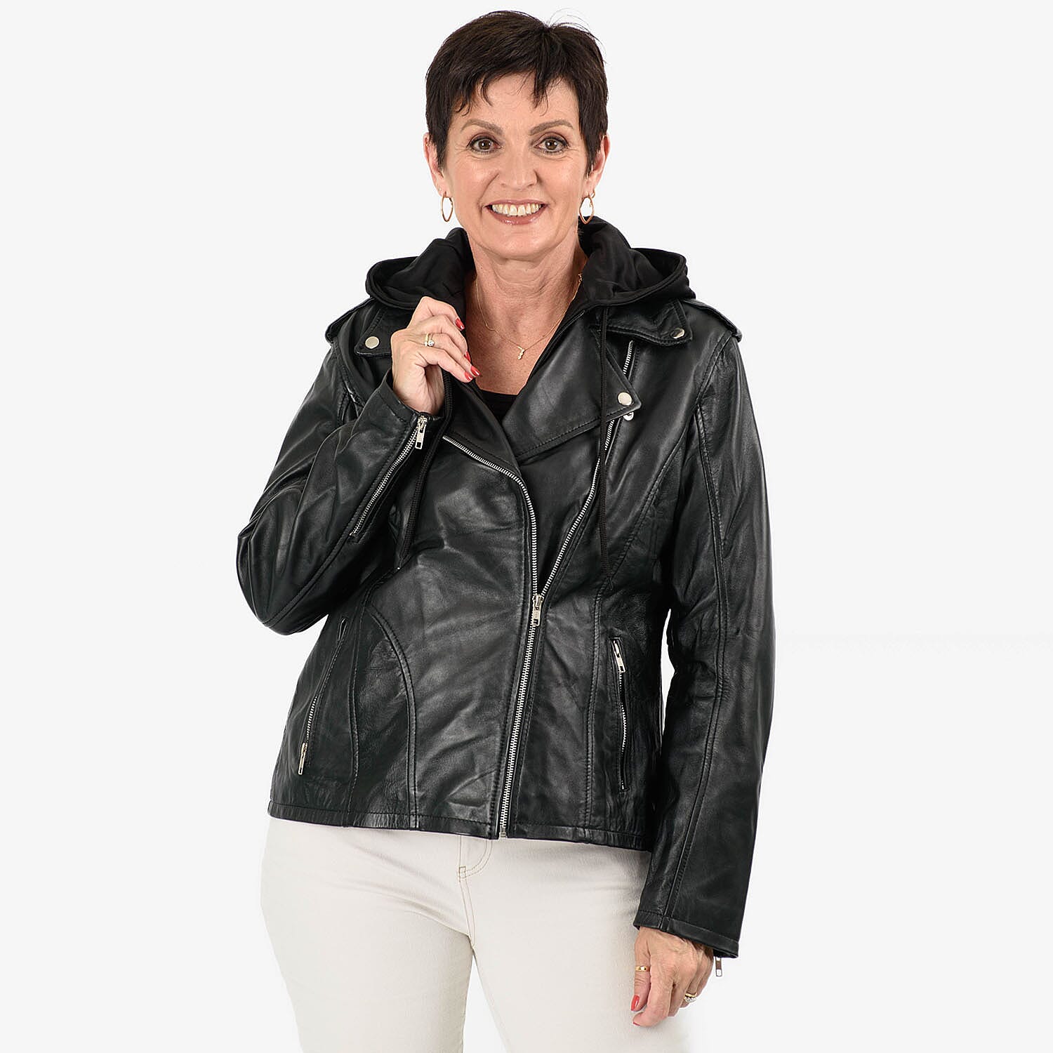 Valissiere Hooded Leather Jacket (Size L) - Black