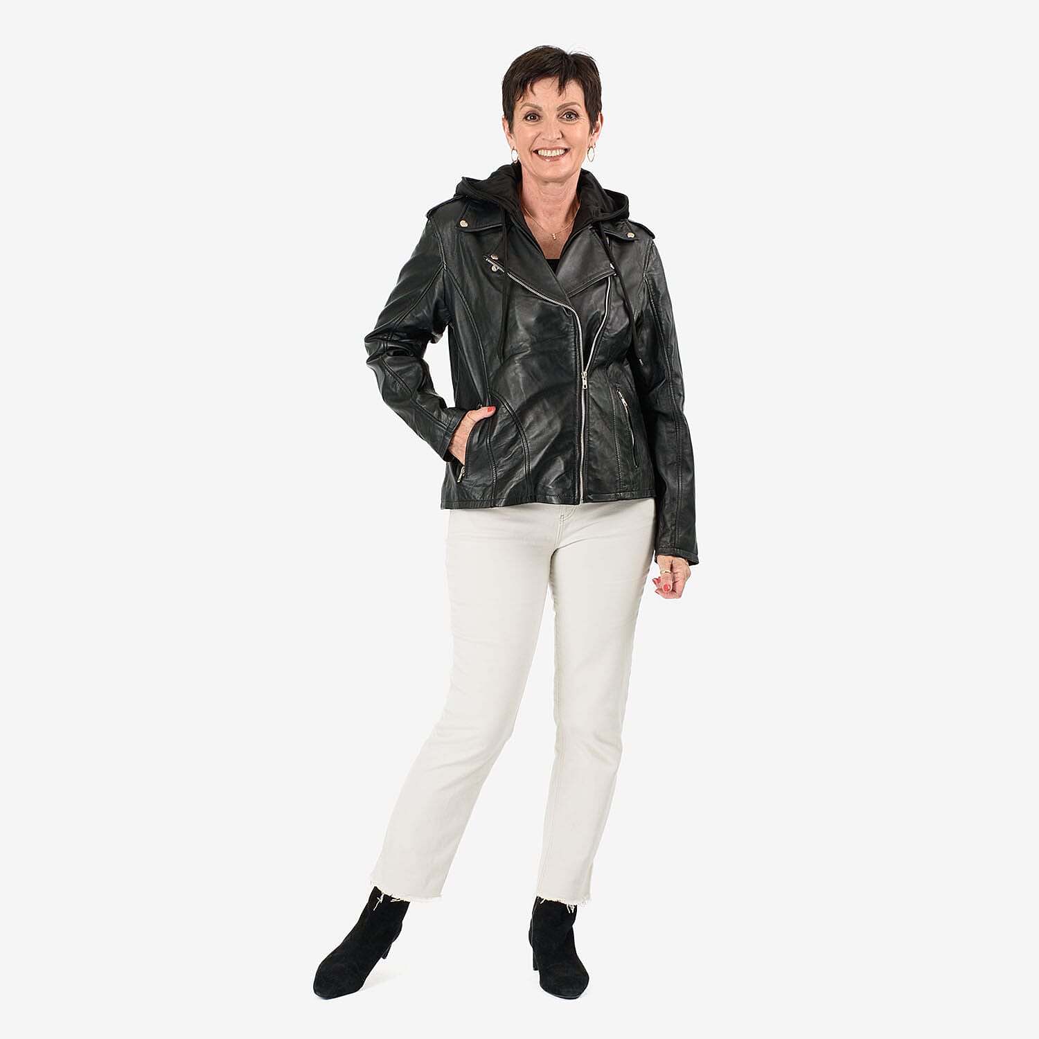 Valissiere Hooded Leather Jacket (Size L) - Black