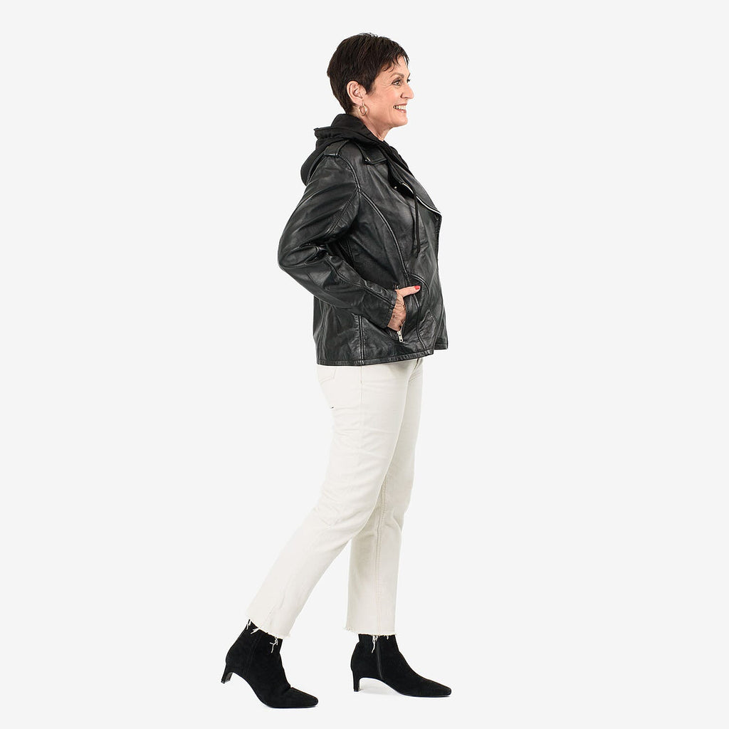 Valissiere Hooded Leather Jacket (Size L) - Black