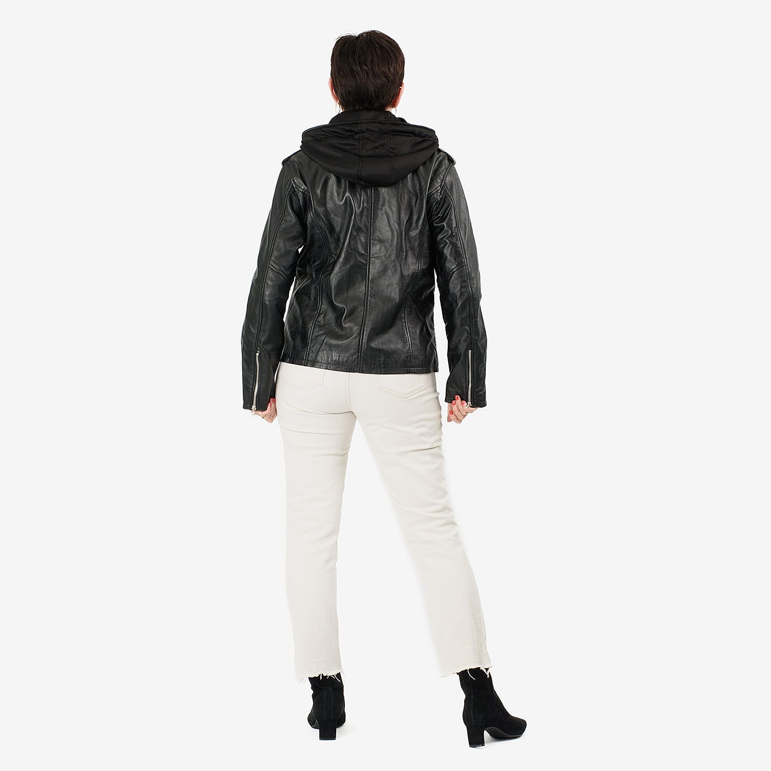 Valissiere Hooded Leather Jacket (Size L) - Black
