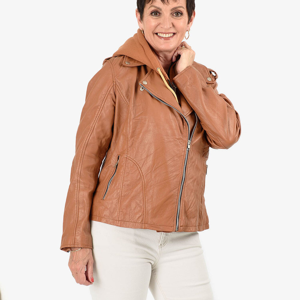 Valissiere Hooded Leather Jacket (Size L) - Brown