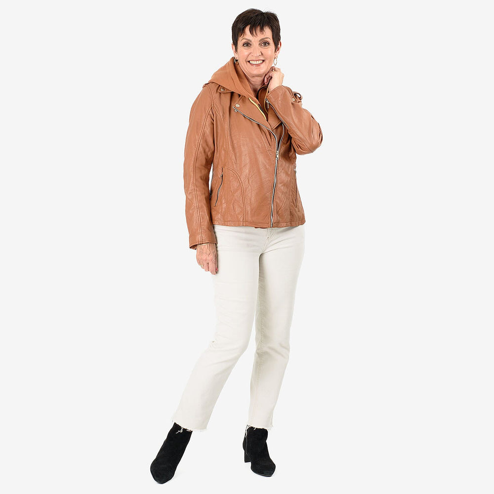 Valissiere Hooded Leather Jacket (Size L) - Brown